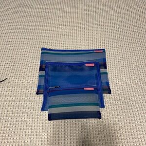 Blue Striped Mesh Pouches Set